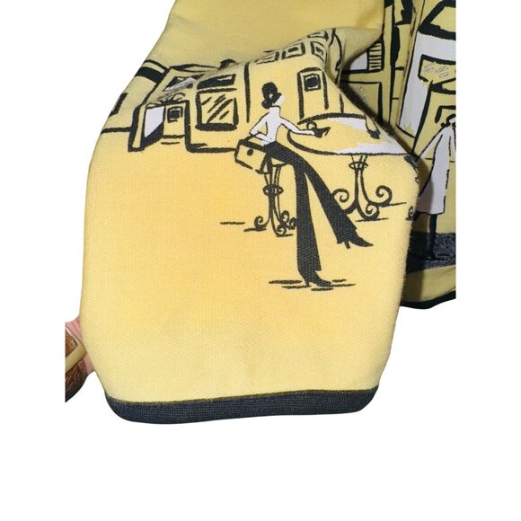 Koret XL Yellow Black Novelty Cardigan Cityscape Print Cotton Artsy Boho Travel - Picture 6 of 11